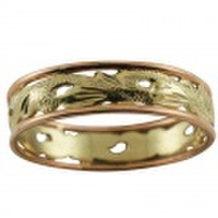 ハワイアンジュエリー 14kゴールド 透かし2トーンスクロールストーンリング