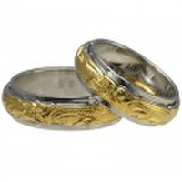 ハワイアンジュエリー 6mm2トーンリング イエローゴールドコーティング ペアリング