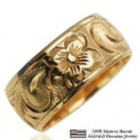 ハワイアンジュエリー オーダーメイド 1.5mm厚 幅8mm 14金 イエローゴールド バレルリング