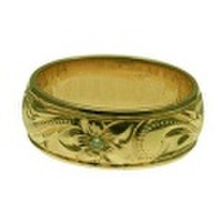 ハワイアンジュエリー オーダーメイド お手軽な1.25mm厚 幅6mm 14金グリーンゴールド ダイヤ入り バレルリング