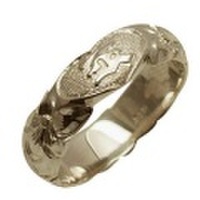 ハワイアンジュエリー オーダーメイド お手軽な1.25mm厚 幅6mm 14金ホワイトゴールド バレルリング ハートインイニシャル