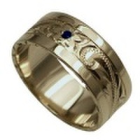 ハワイアンジュエリー オーダーメイド しっかりした1.5mm厚 幅8mm 14金ホワイトゴールド フラット ダイヤ入り スペシャルプレーンリング