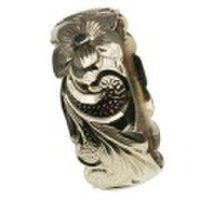 ハワイアンジュエリー オーダーメイド しっかりした1.75mm厚 幅8mm 14金ホワイトゴールド ブルーダイヤモンドバレルリング