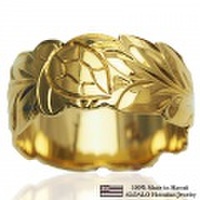 ハワイアンジュエリー オーダーメイド 重厚な立体感2mm厚 幅10mm 14金 イエローゴールド バレルリング