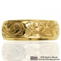 ハワイアンジュエリー オーダーメイド 重厚な立体感2mm厚 幅6mm 14金 イエローゴールド バレルリング