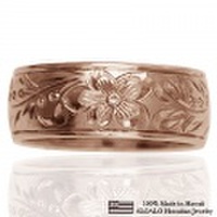 ハワイアンジュエリー オーダーメイド 重厚な立体感2mm厚 幅8mm 14金 ピンクゴールド バレルリング