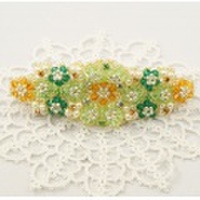 バレッタ　ビッグサイズ／花　グリーン＆オレンジ