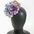 ブランド-tulle couture【ウェディング】【パーティ】ヘアアクセサリー◆フラワーガーデン＆チュールヘッドドレス◆パープルmix（バードケージベール付）