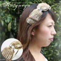 麻リボンとビジュのカチューシャ 〜麻素材を編んで作ったリボンがかわいい♪