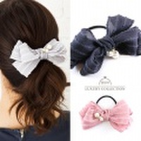 ヘアゴム　リボン ビッグ　大　パール　グログラン　ヘアアクセサリー　ゴム　ヘアポニー　ヘアアレンジ　上品　大人可愛い　ビッグ　リボン　パール　リボン　髪留め　上品　エレガント　グログランリボン　リボン　ヘアゴム　ヘアアレンジ