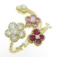 K18YG フラワー カラーストーンリング