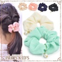 シュシュ パール チャーム ヘアアクセサリー ヘアアクセ シンプル カラー ヘアゴム　ネイビー ブラック