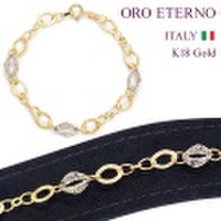 【ORO ETERNO】18K 18金 ブレスレット レディース K18 イエローゴールド ホワイトゴールド 2色使い 18.5cm（BC3039）ゴールドジュエリー イタリアンジュエリー 【ギフト】【送料無料】【参考小売価格130,000円】