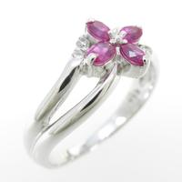 K18WG フラワー ルビーリング