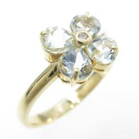 K18YG クローバー アクアマリンリング