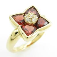 K18YG フラワー ガーネットリング