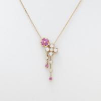 K18PG クローバー ピンクサファイヤネックレス