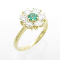 K18YG フラワー エメラルドリング