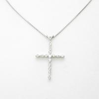 K18WG クロス ダイヤモンドネックレス