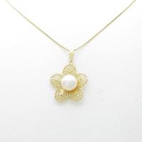 K18YG フラワー アコヤパールネックレス