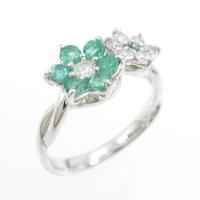 K18WG フラワー エメラルドリング