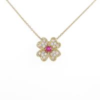K18YG クローバー ルビーネックレス