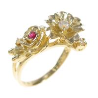 18KYG フラワー ルビーリング