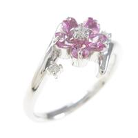 K18WG フラワー ピンクサファイヤリング