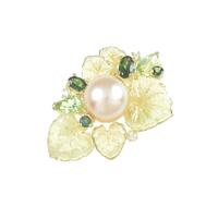 K18YG リーフ カラーストーンブローチ