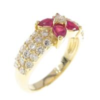 K18YG フラワー ルビーリング