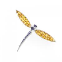 K18WG トンボ カラーストーン ブローチ
