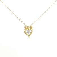 K18YG リボン × ハート ダイヤモンド ネックレス