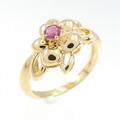 K18YG フラワー ルビー リング 0.13CT