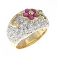 K18YG/PT フラワー カラーストーン リング