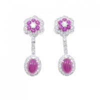 K18WG/PT フラワー ルビー ピアス 3.13CT