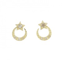 K18YG スター×ムーン ダイヤモンド ピアス 0.10CT