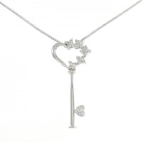 K14WG ハート×キー ダイヤモンド ネックレス 0.14CT