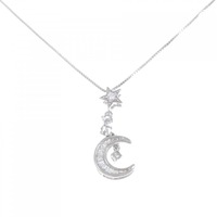 K18WG スター×ムーン ダイヤモンド ネックレス 0.20CT