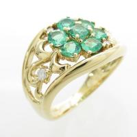 K18YG フラワー エメラルドリング10％引き