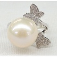 SS オーロラリップル真珠 CZ バタフライ リング