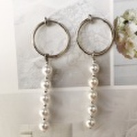 [再販][即納] ピアスみたいに見えるイヤリング ラインパールシルバーフープイヤリング