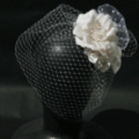 tulle couture◆シルクシャンタンフラワー＆チュールヘッドドレス◆アイボリー（バードケージベール付）