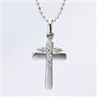 【送料無料】K10ホワイトゴールドクロスダイヤモンドネックレス
