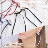 イヤリング ベロア りぼん リボン パール ロング 大人可愛い 落ち着いた 揺れる