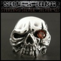 クリックポストのみ送料無料！シルバーリング リング 指輪 髑髏 スカル シルバー925 レッドジルコニア Silver Ring Skull Red Zirconia　(ID sr0778r123)
