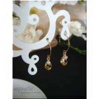 シトリンとムーンストーンのサークルフックピアス（14KGF）