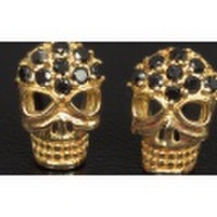 スカル ブラックダイヤモンド(トリートメント) 0.14ct K18YG ピアス (ドクロ/髑髏/どくろ/がいこつ/頭蓋骨/メレーダイヤモンド/skull/18金イエローゴールド ) 【送料無料】
