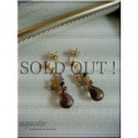 スモーキークオーツとマルチカラートルマリンのピアス(14KGF)
