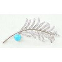 スリーピングビューティートルコ石 CZ リーフ ブローチ