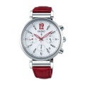 セイコー ソーラー腕時計 ルキア SSVS035 クロノグラフ 女性用 赤色 革バンド　名入れ刻印対応、有料　取り寄せ品